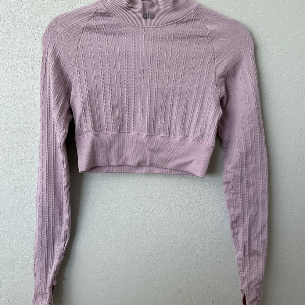 ALO Yoga Light Pink Cable Knit Crop Top